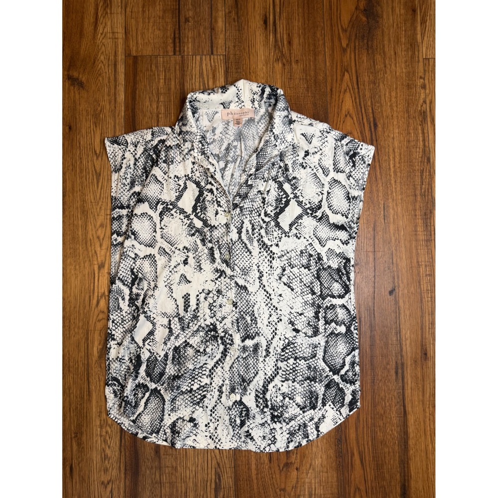Philosophy Republic Clothing Womens XS Snakeskin Print Sleeveless Button Up Top